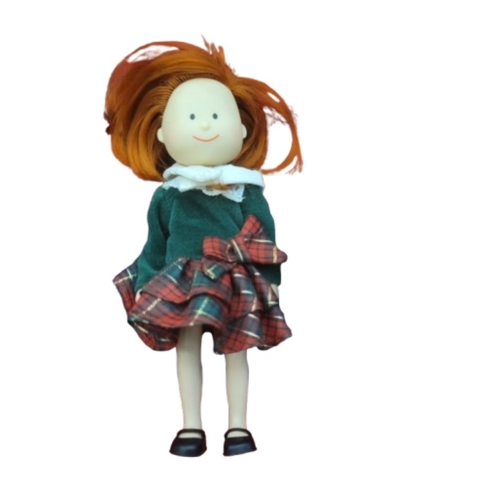 2002 Madeline Doll Eden Christmas Outfit Green and Red Plaid.  In good condition